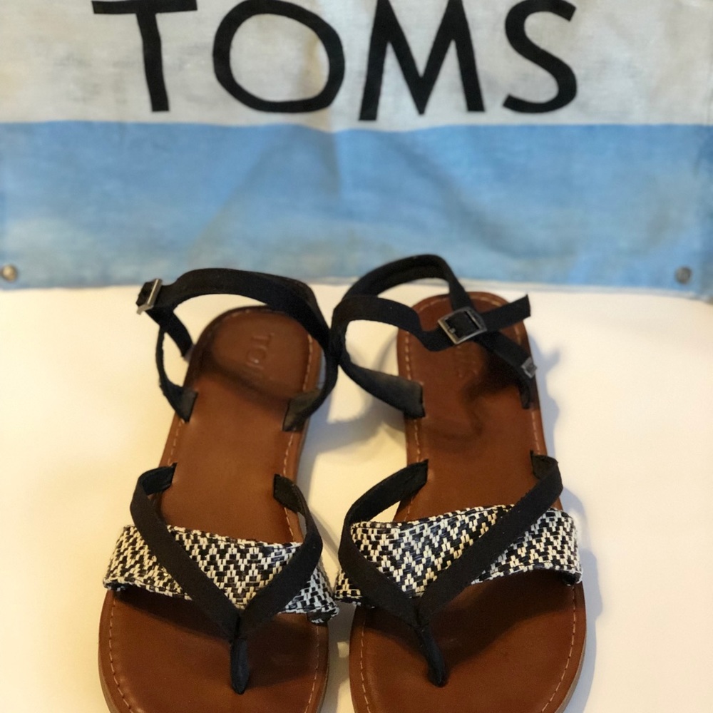 TOMS Woven Lexie Sandal Blk/White Size 8